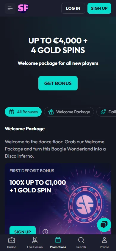 Spinfever Casino promotions interface on mobile